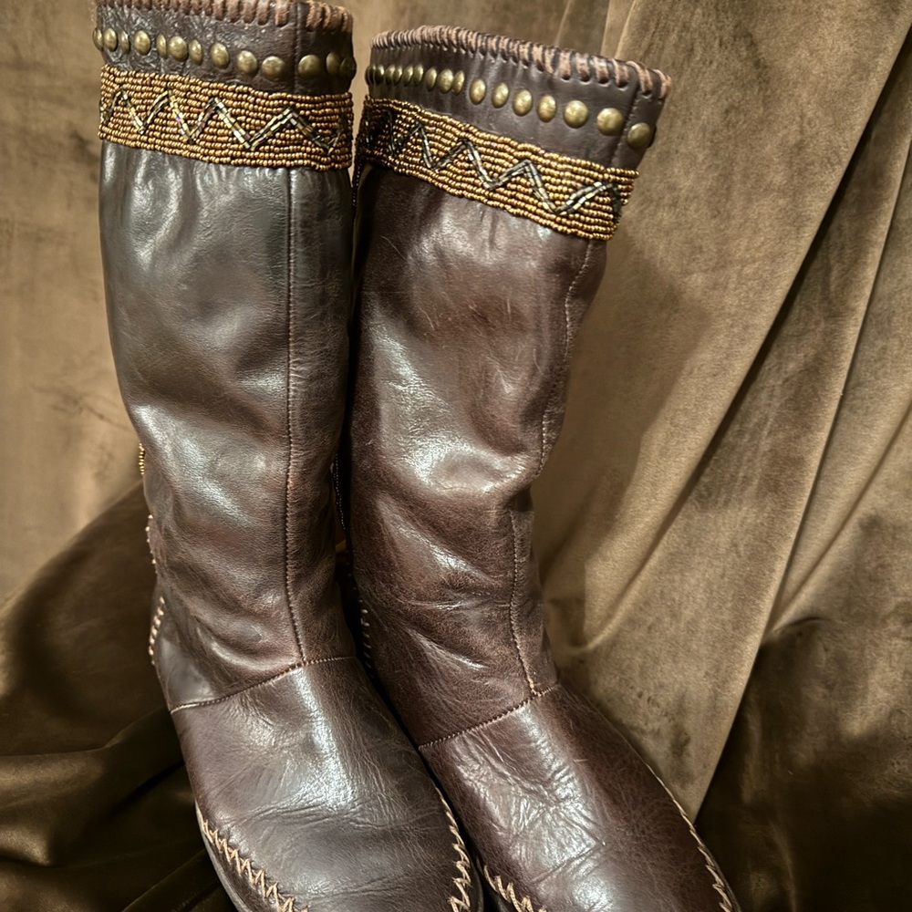 House of Harlow 1960 Willa Leather Beaded Boots - Like new. Beads, trim,studs A+